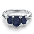 thumbnail image 3 of Gem Stone King 925 Sterling Silver Blue Sapphire Filigree Style 3 Stone Ring for Women (2.91 Cttw, Oval 8X6MM and 6X4MM) (Size 7), 3 of 6