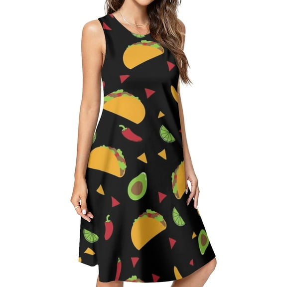 It’s Taco Tuesday Everyday! Spring Summer Dresses for Women Fashion T-shirt Dress Casual Sleeveless Loose Sundress with Pockets
