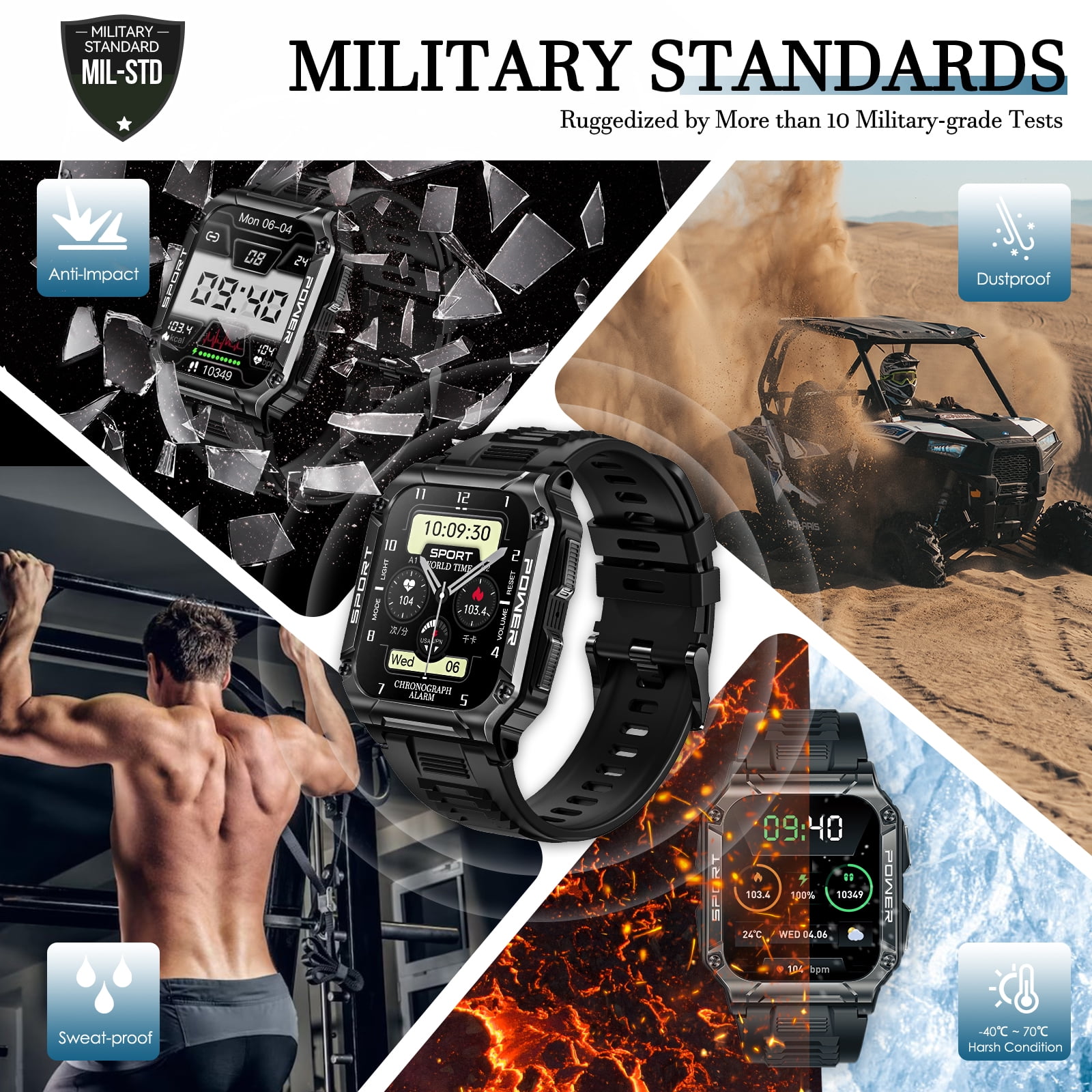 XAXRE Smartwatch for Men with Compass, 1.95'' Big Screen Rugged Sports Smartwatch, 400mAh Long Battery Outdoor Waterproof Smart Watches for Android iOS