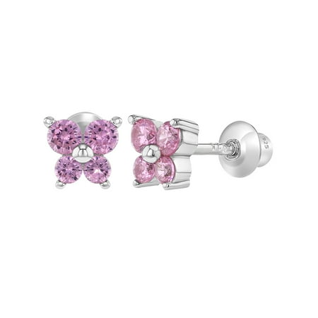 925 Sterling Silver CZ Butterfly Earrings Toddlers Baby Kids Screw Back