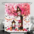 thumbnail image 1 of Whimsical Halloween Shower Curtain - Cartoon House & Pink Moon, 1 of 4