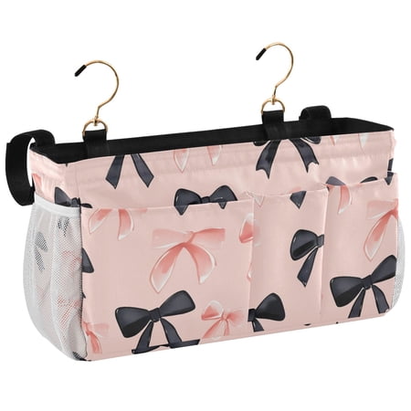 Ryvnso Bedside Caddy Pink Black Bows Bedside Storage Bag Hanging Organizer
