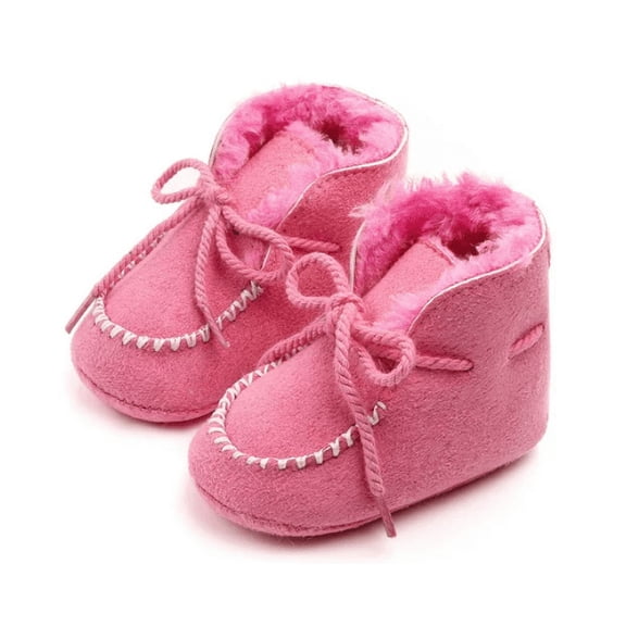 Baby Girls Pink Fur Moccasin Booties 6-12M Size 2