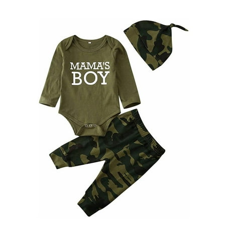 

Fullvigor Newborn Baby Mamas Boy Girl Romper Bodysuit Camouflage Pants Bow Hairband