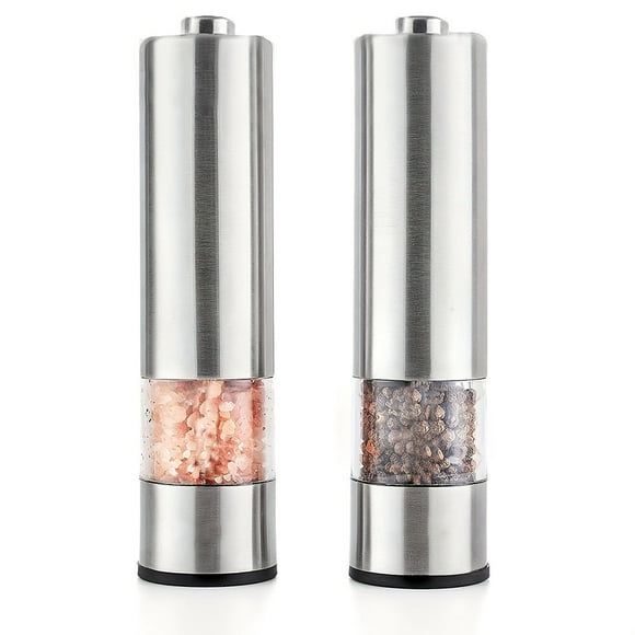 2pcs  Battery Operated Stainless Steel Salt and Pepper Grinder Set with Light - Automatic Pepper Grinder for One Handed Operation - Adjustable Electronic Spice Mill - Perfect Kitchen Tool