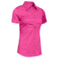 thumbnail image 2 of J. METHOD Women's Tailored Button Down Shirt Cuffed Short Sleeve Stretch Collar Office Work Formal Casual Basic Blouse Top NEWT06 Hot Pink L, 2 of 5