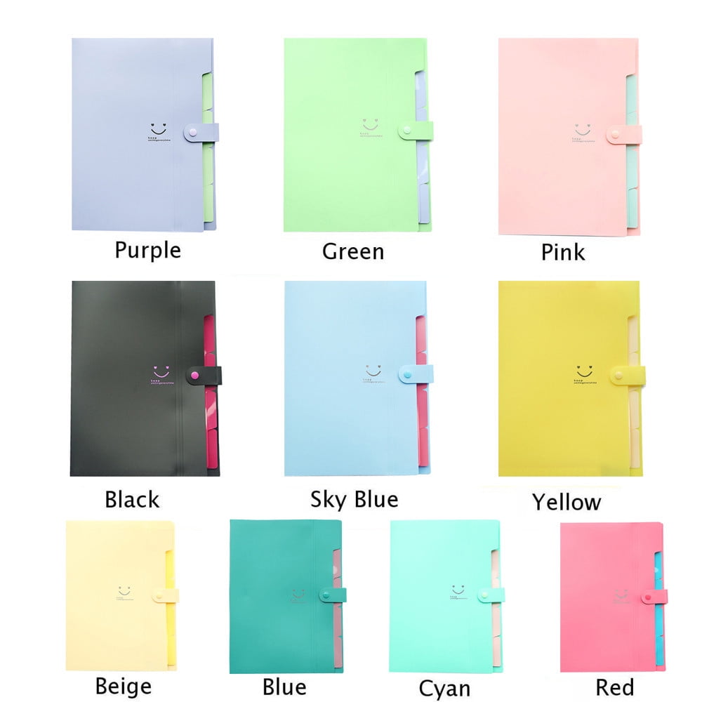 1 Packs A4 5 Pocket Expanding File Folder Document Organizer with Button Closure Office Supplies for Paper Bills Receipts PP Plastic Lightweight Portable Storage