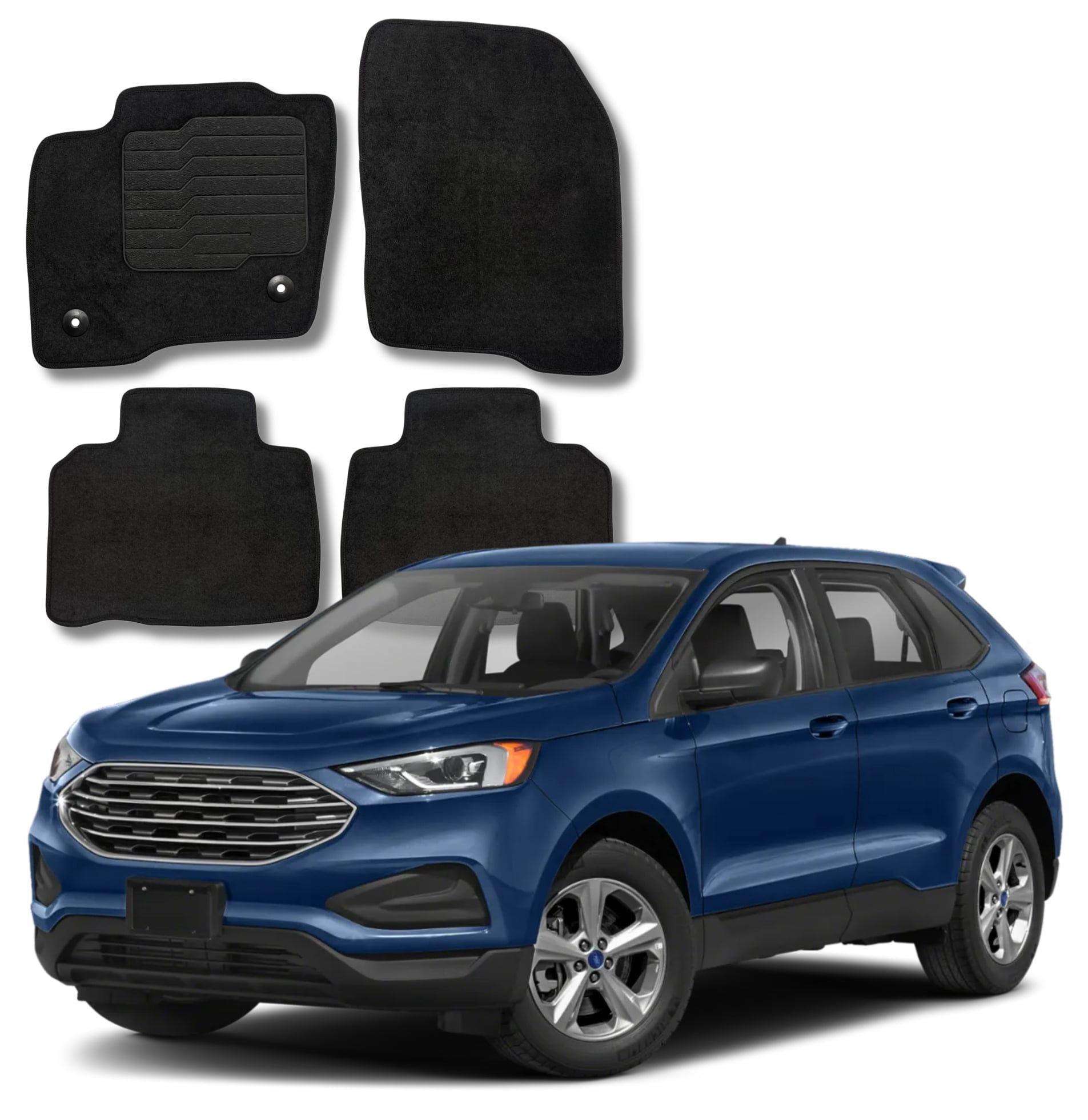 ecoMats Carpet Floor Mats for 2015 to 2024 Ford Edge with Non-Slip Heel Pad and Safety Locks,  Front and Rear, Black