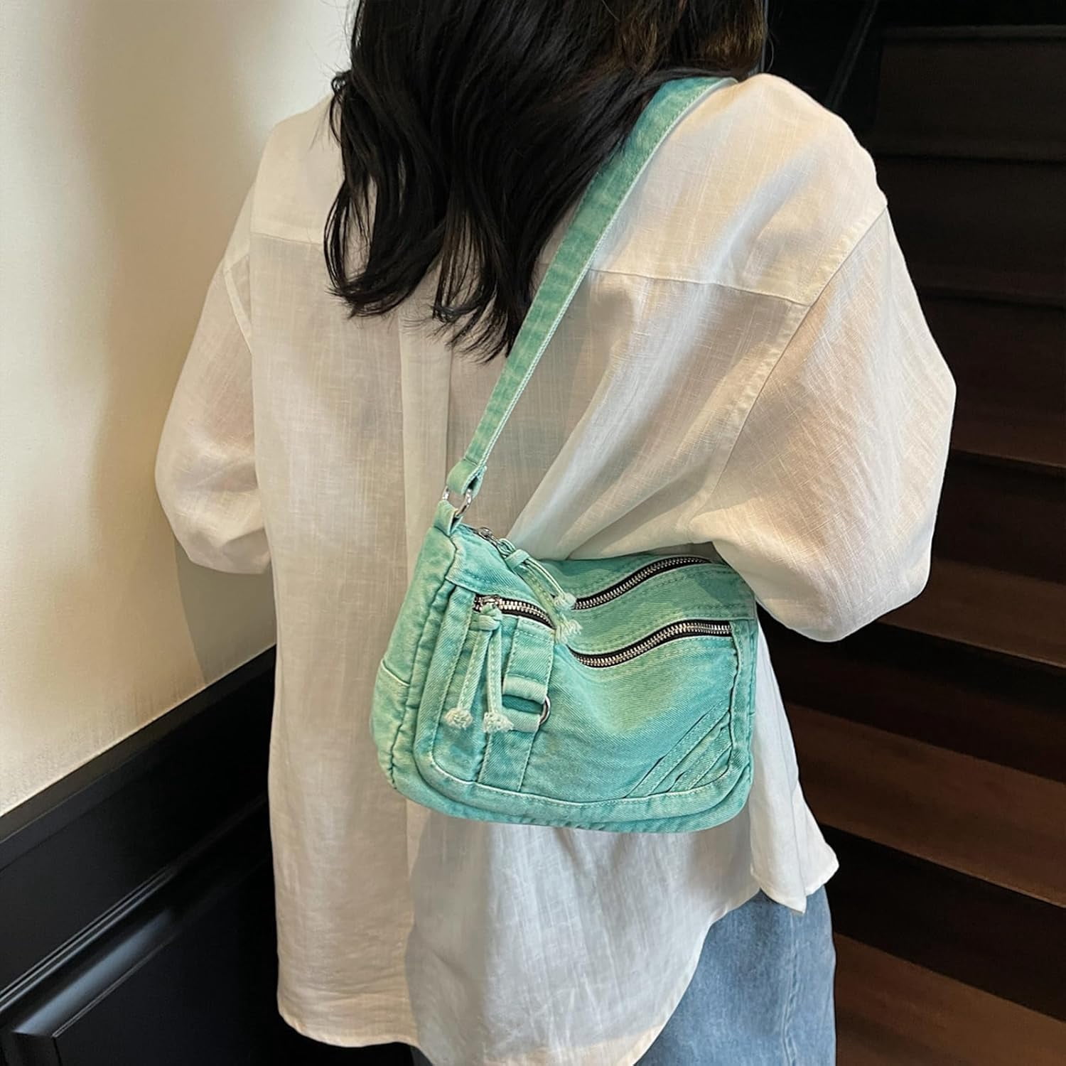 Denim Crossbody Bags for Women Small Jean Purse Casual Denim Shoulder Bag Handbag