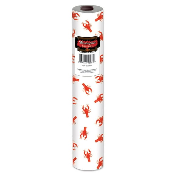 100' White and Red Crawfish Disposable Banquet Party Table Roll