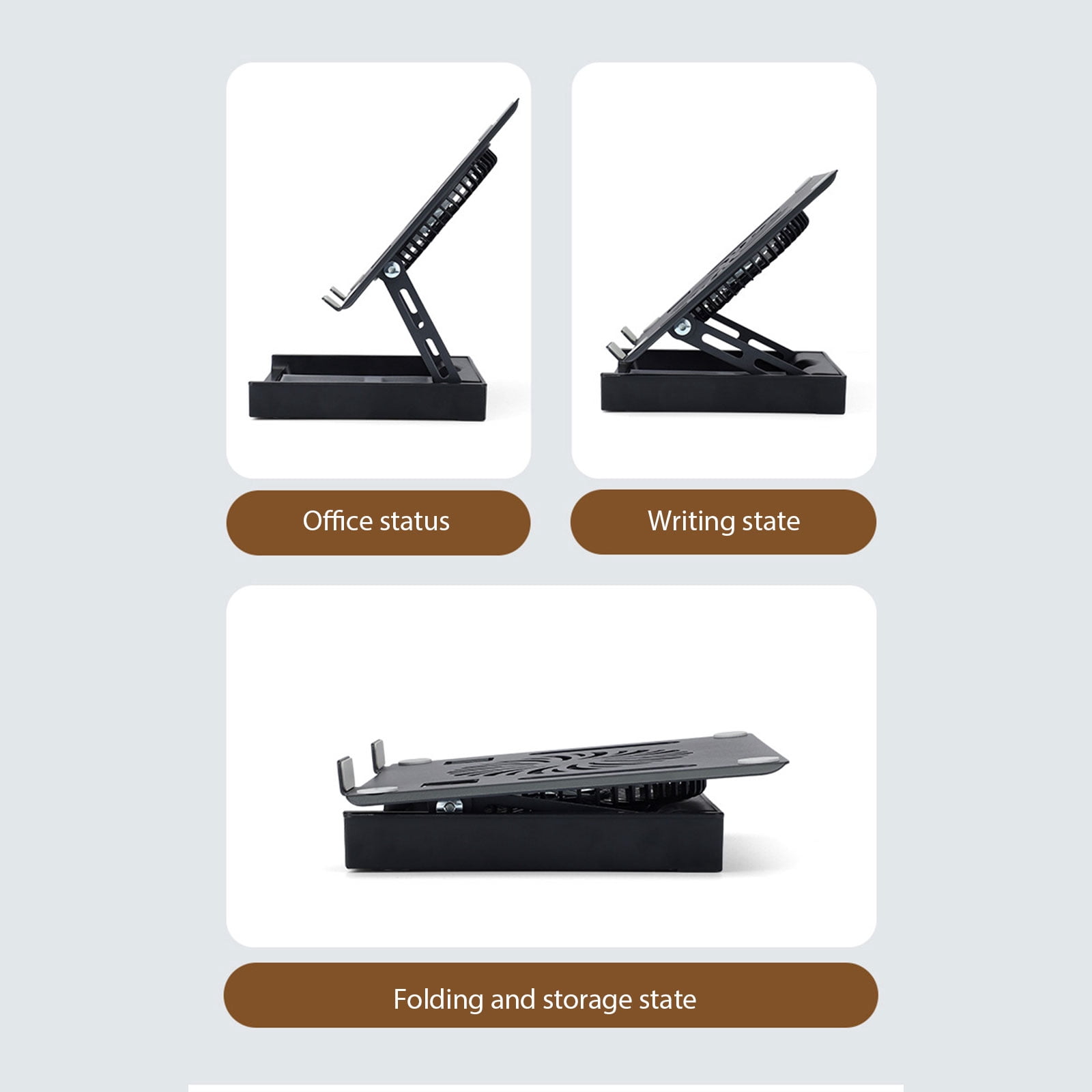 Space Saving Laptop Desk Stand Equipped With Cooling Fan And Locking Mechanism Has Built In Storage Area