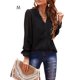 thumbnail image 1 of Qarigey Camiseta de mujer Blusa casual de manga larga con cuello en V de encaje de color sólido Prendas para la parte del cuerpo negro M, 1 of 6