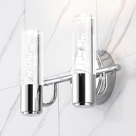 JONATHAN Y Bolha 10.75" 2-Light Minimalist Modern Bubble Acrylic/Iron Integrated LED Vanity Light, Chrome