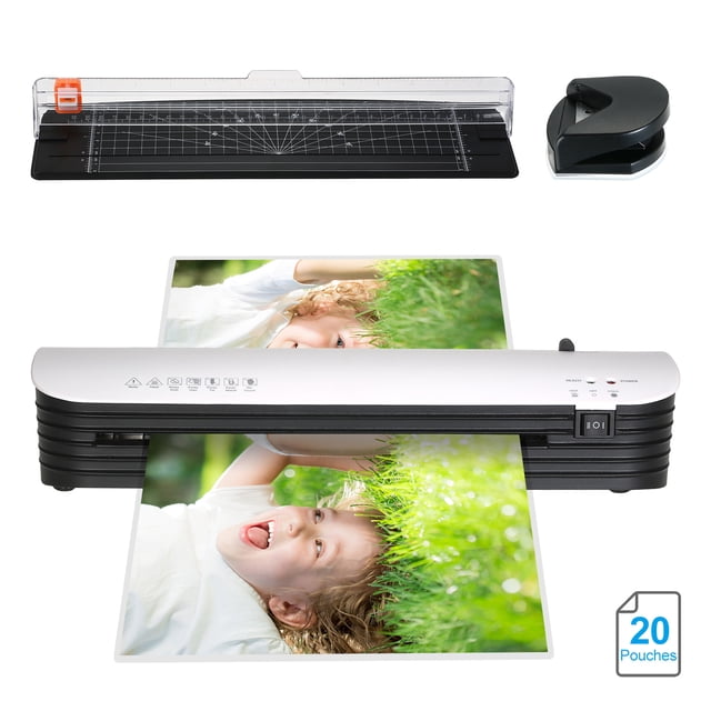 Meterk SL299 Laminator Machine Set, A4 Size, Hot and Cold Lamination, 2 Roller System, with 20 Laminating Pouches, Paper Cutter, Corner Rounder, ABS Button
