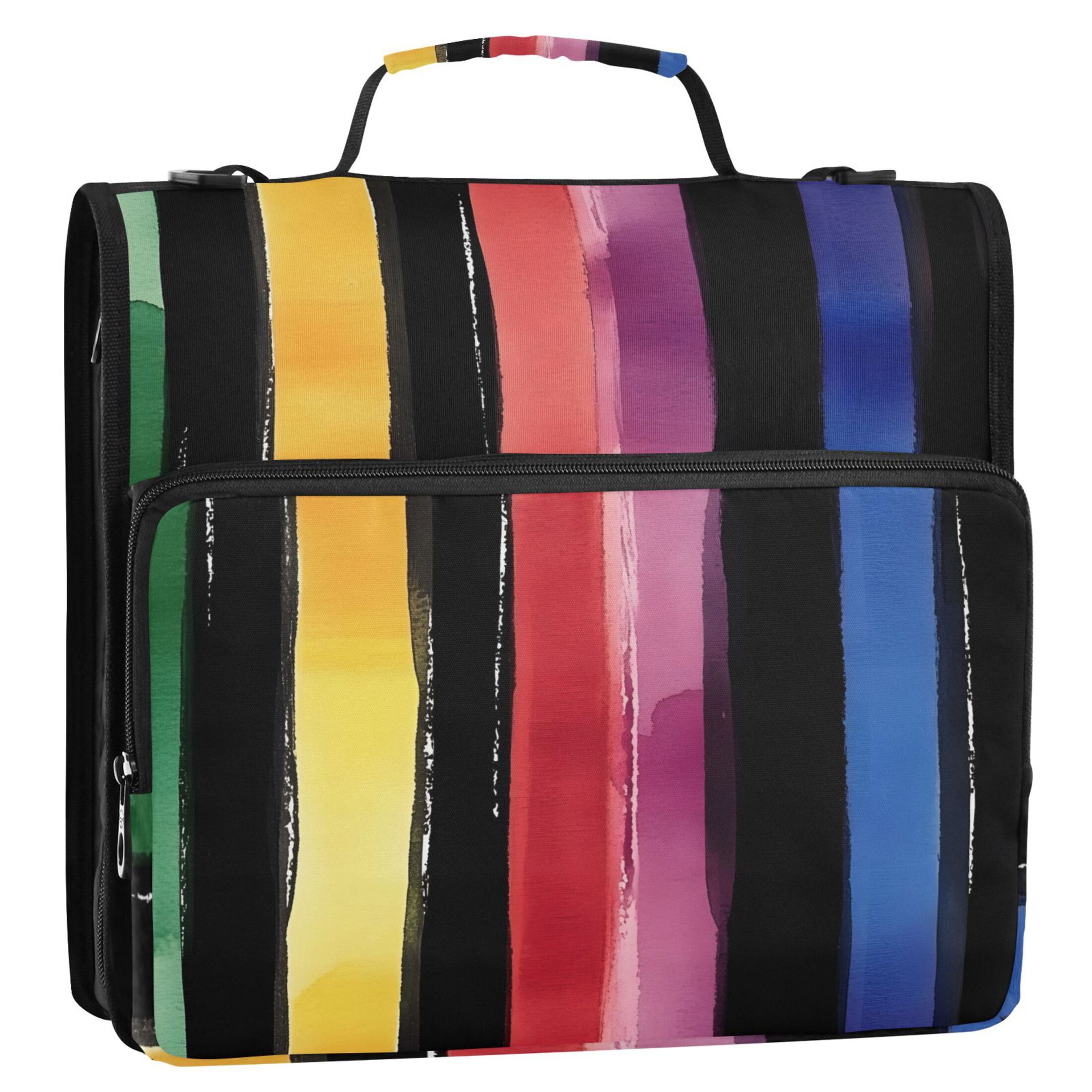 ALAZA Zipper Binder Bag Rainbow Stripes Pattern 3 Ring File Folder Binder Organizer Bag