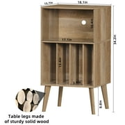 LELELINKY Mid-Century Record Player Stand with Storage Vinyl Record Cabinet Record Player Table Turntable Stand Large Record Holder Holds for Bedroom Living Room, Oak