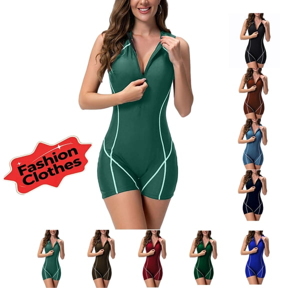 Cmfcve Women's One Piece Swimsuit Sleeveless Half Zipper Surfing Rash Guard Boyleg Athletic Bathing Suit