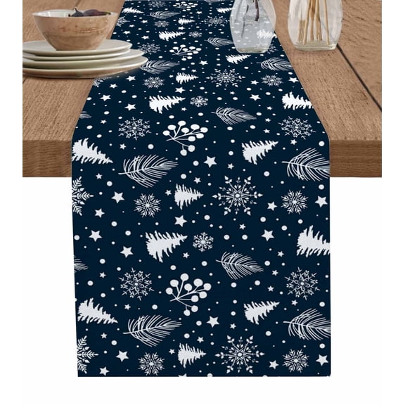 Ldtrchee Christmas Table Runner 70 Inches, Snowflake Xmas Tree Botanical Berry Bed Runner Dresser Scarves Tabletop for Indoor Outdoor Parties/Ceremony/Banquet, 13" x 70"