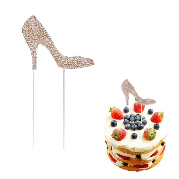 Masteelf Golden High Heels Shaped Cake Topper with Rhinestone for Wedding and Birthday Party Food Decoration Supplies 1pc
