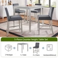 thumbnail image 3 of GZXS 5-Piece Counter Height Dining Table Set with Crystal Diamond Accents, 34.5” Square Table and 4 Flannelette Upholstered Chairs, Silver Gray, Space-Saving Dinette Set for Compact Area, 3 of 8