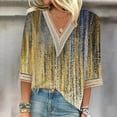 thumbnail image 1 of ICHUANYI Clearance Fashion Women's Summer V-Neck 3/4 Sleeve Lace Print Casual T-shirt Blouse(Black, L) ICHUANYI WER2023081110135, 1 of 5