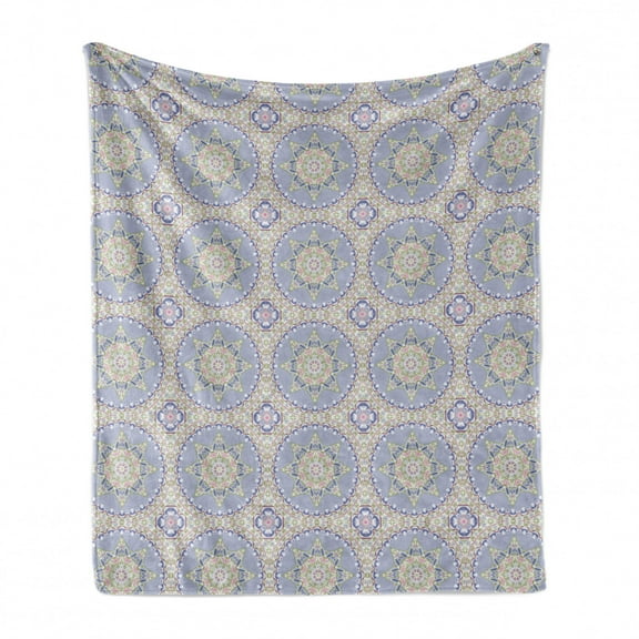 Oriental Soft Flannel Fleece Throw Blanket, Layout of Flourishing Motifs, Cozy Plush for Indoor and Outdoor Use, 50" x 60", Ceil Blue Pale Green, by Ambesonne