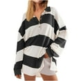 thumbnail image 4 of AJHSAKLt Hoodies for Women Oversized Sweatshirts Fall Fashion 2025 Striped Color Block Long Sleeve Button V Neck Pullover Tops Essentials Hoodie Black, 4 of 5