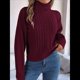 thumbnail image 5 of Suéter de Mujer con Cuello Redondo, Botones Texturizados, Mangas Farol, Jersey de Punto Vino Tinto L, 5 of 10