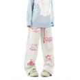thumbnail image 2 of Pantalones con estampado de grafiti de Hello Kittys de Sanriod para mujer, pantalones de pierna ancha con cordón a la moda, pantalones deportivos holgados, ropa de calle Y2K, 2 of 5