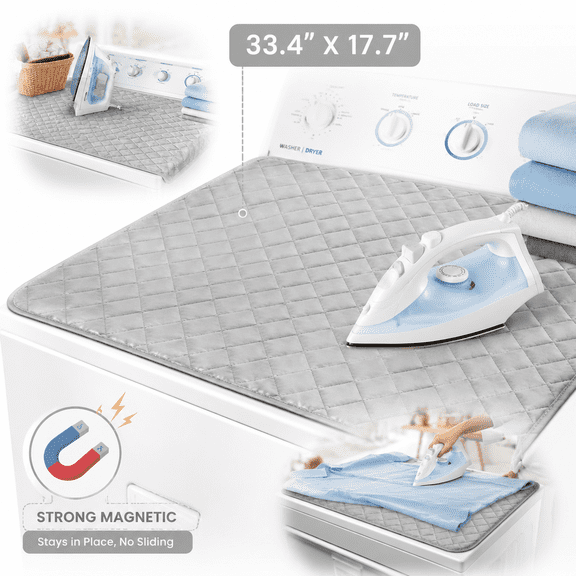 Genreen Magnetic Ironing Mat Blanket, 33.4"X 17.7" Iron Board Alternative Cover/Quilted Washer Dryer Heat Resistant Pad/Portable Ironing Mat/Mat Grey