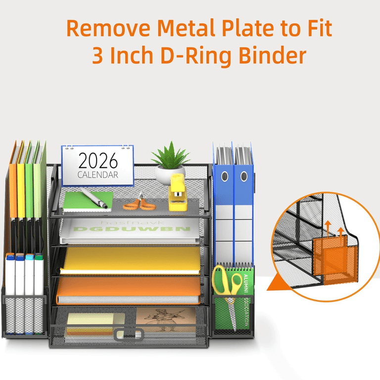 INTIGE 5-Tier Mesh Desk Organizer with Drawer, Black photo 3
