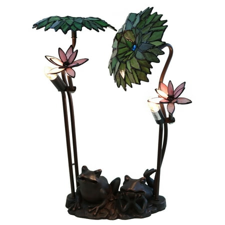 Palm Buffet Table Lamp - Roa Green Palms with Frog Tiffany-style 19-inch 2-light Table Lamp