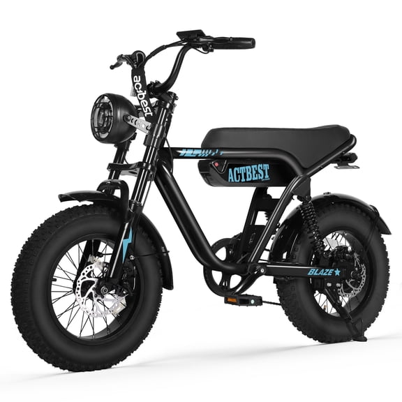 ACTBEST Blaze Electric Bike, 16"x4.0" Fat Tire Ebikes for Adults, 750W Peak 25 MPH Electric Mountain Bike, 48V 10.4 AH Battery, 7-Speed E-Bike with Free Lock