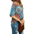 thumbnail image 1 of Femmes T-shirt Évasé Manches Courtes Ample Top V Manches Courtes Top Col Blouse Décontractée, Bleu, M, 1 of 6