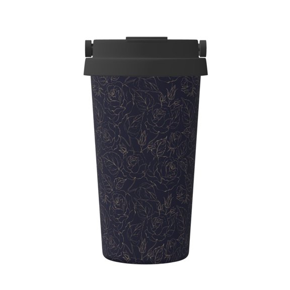 Logiee Beautiful Roses Print Stainless Steel Coffee Tumbler, Travel Coffee Mug, Insulated Coffee Mug with Lid, Spill Proof Coffee Cup, Portable Thermal Mug