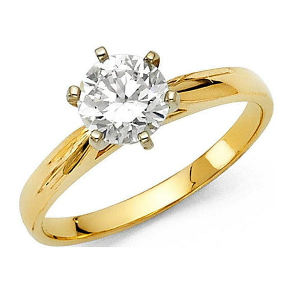 Round CZ Single Stone Engagement Ring 14k Yellow Gold Anniversary Solitaire CZ Band Bridal Ring Size 7