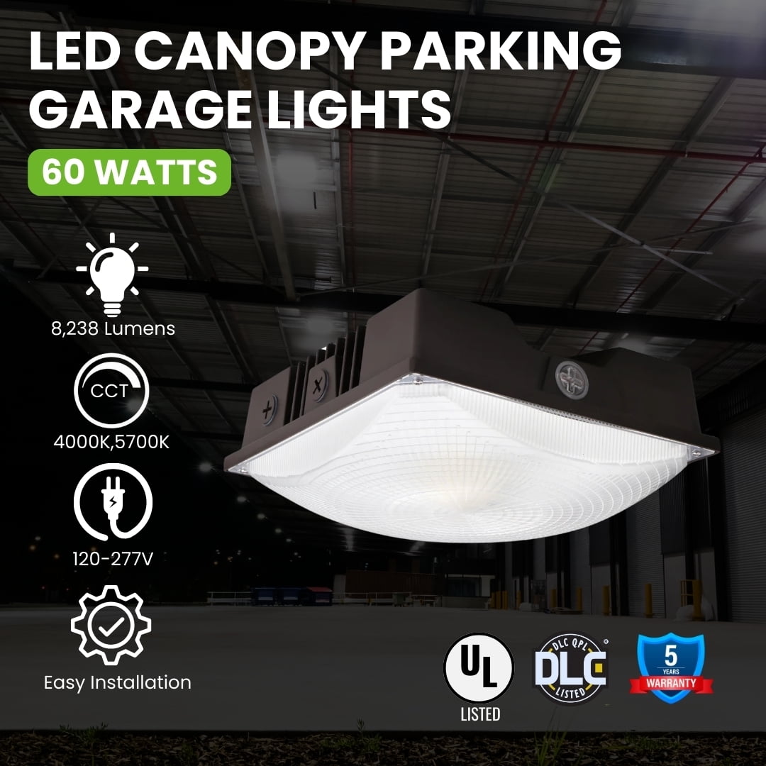Green Light Depot LED Canopy Light - 60W - Outdoor Parking Garage Light - PGD - Brown - (UL+DLC 5.1)