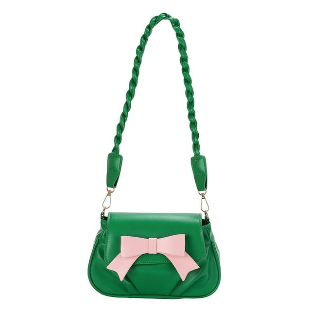 Composite Shoulder Bag Pleated Bow with Zipper Twist Strap Leisure (Orange)