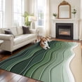 thumbnail image 3 of Abstract Washable Living Room Rugs 5'x8', Sage Green Brown Gradient Ocean Waves Low Pile Throw Large Area Rug Non-Slip Sturdy Edge Binding Carpet for Living Room Kitchen Office, 3 of 9