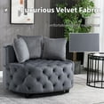 thumbnail image 2 of Luxurious Velvet Tufted Round Accent Chair with Plush Pillows for Living Room and Bedroom, Grey Oversized Barrel Chair (Gray), 2 of 5