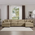 thumbnail image 5 of Modern Corduroy 4-Seater Sofa with 3 Footstools, 220×80×75cm, Comfort & Style Combined, 5 of 16