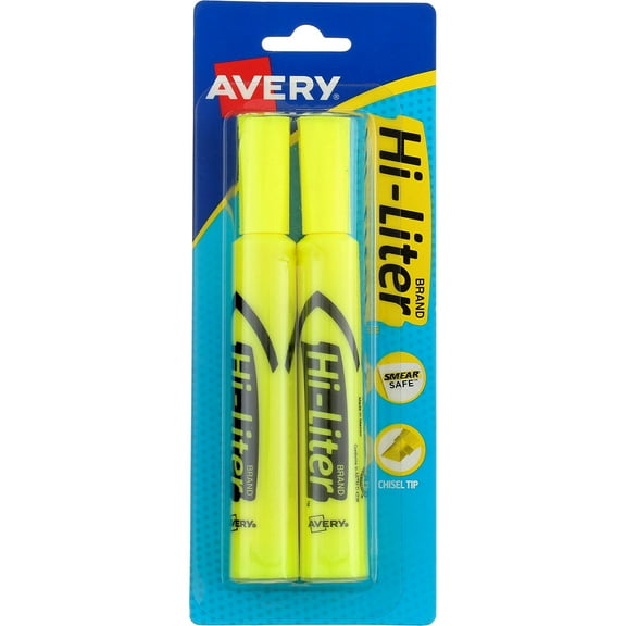 Avery Hi-Liter Desk Style Highlighter, Chisel Point, Yellow 2 Ea (Pack of 2)