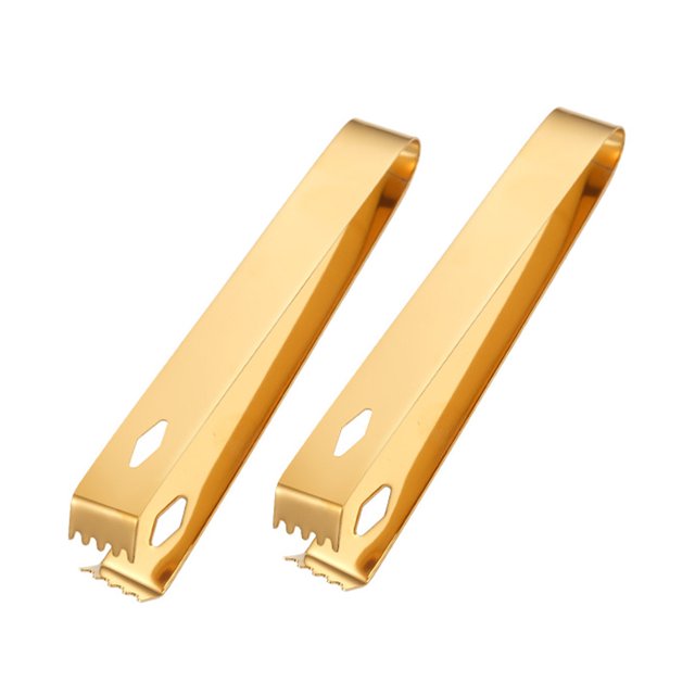2Pcs Stainless Steel Ice Cube Tong Bar Non-skid Ice Clip for Bartender Golden
