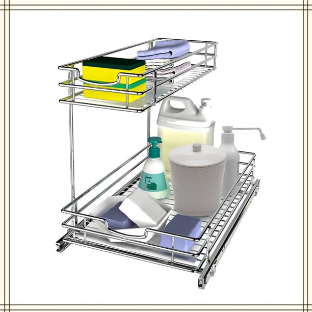 Auledio 2 Tier Under Sink Pull Out Drawer Freestanding Sliding Basket for Kitchen and Bathroom