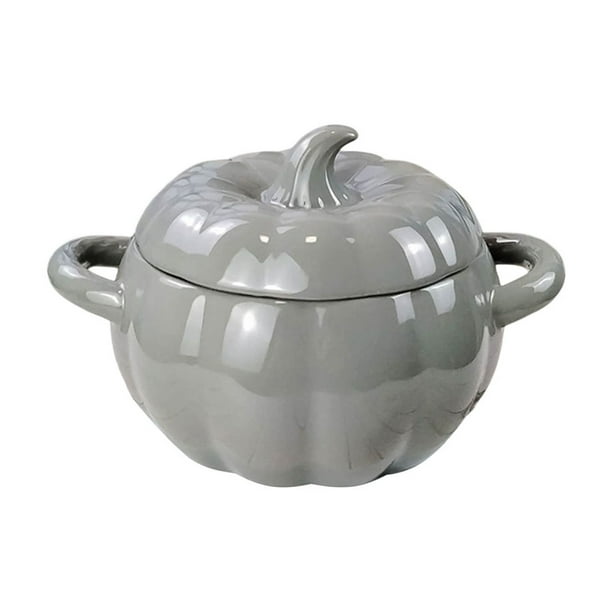 Yhmxh Utensilios de cocina Tazón de sopa de cerámica de 1800 ml con tapa, forma de calabaza, para uso doméstico, tazón grande de fideos de doble espiga. Muebles para cocina Accesorios de cocina