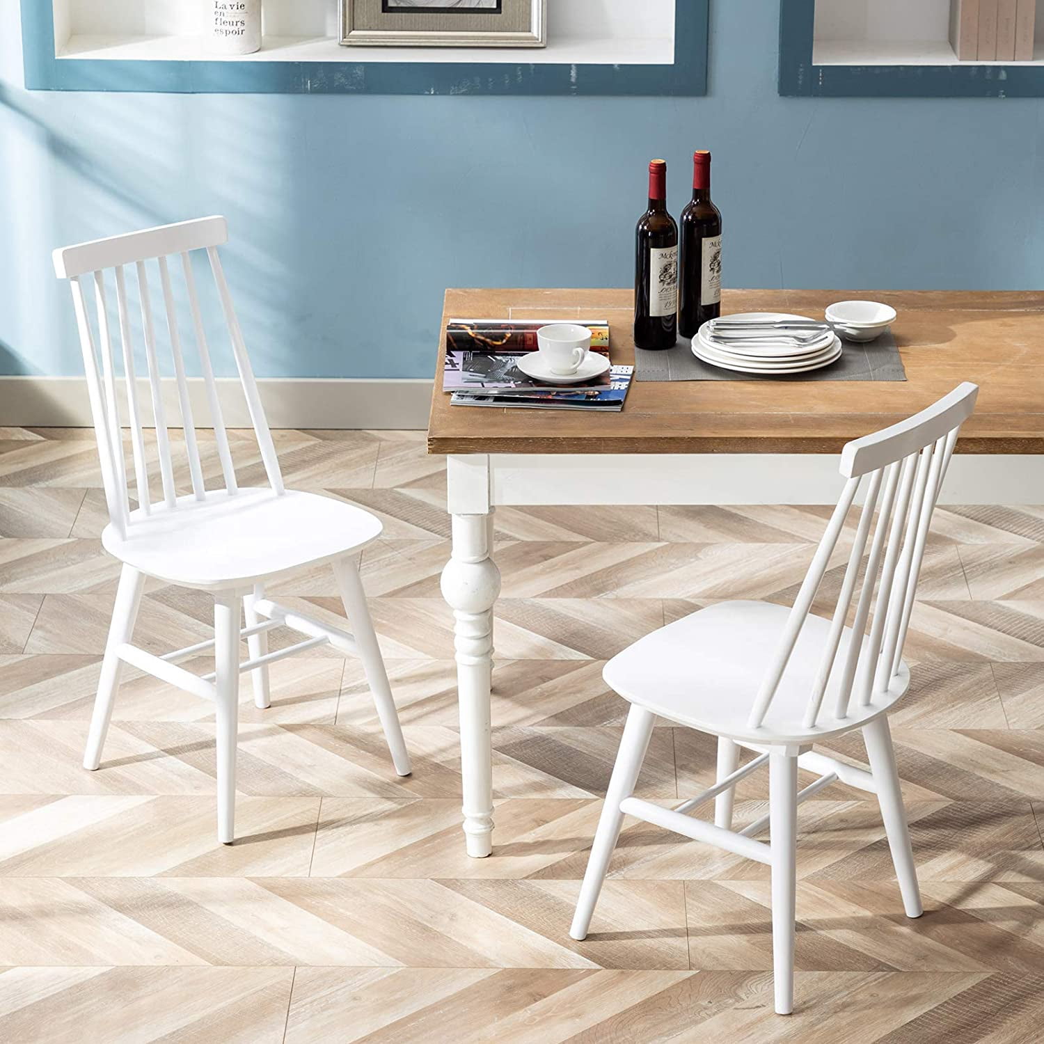 Duhome Elegant Lifestyle Farmhouse Dining Chairs Set of 2, Wood Dining Room Chairs Slat Back Kitchen Dining Room Chairs, White