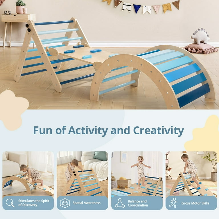 Pikler Triangle Set, Caveen 8 in 1 Montessori Climbing Set