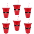 thumbnail image 3 of FELTECHELECTR 12 vasos de plástico navideños con diseño de cinturón de Papá Noel, para bebidas, vajilla y artículos para fiestas (6 vasos y pajitas cada uno), 3 of 7