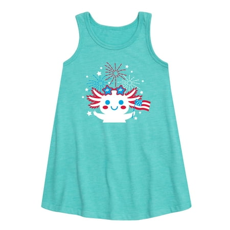 

Instant Message - Americana - Axolotl Celebrating with Fireworks - Toddler & Youth Girls A-line Dress