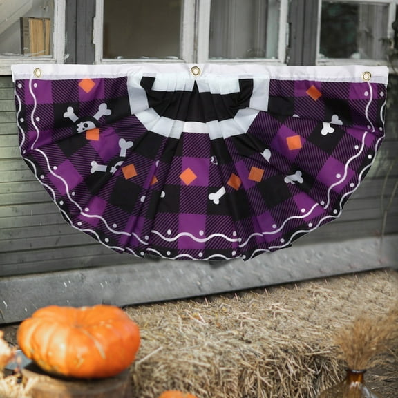 Honeeladyy 1 Pcs 17.72x35.43 Inch Halloween Flag Bunting Half Fan Hanging Pleated Flag Banner with 3 Grommets for Halloween Indoor Outdoor House Holiday Yard Decorations Party Props